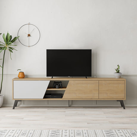 TV Furniture - TV Furniture Fiona Oak White Melamine 180x48x35.6 cm - Dimehouse