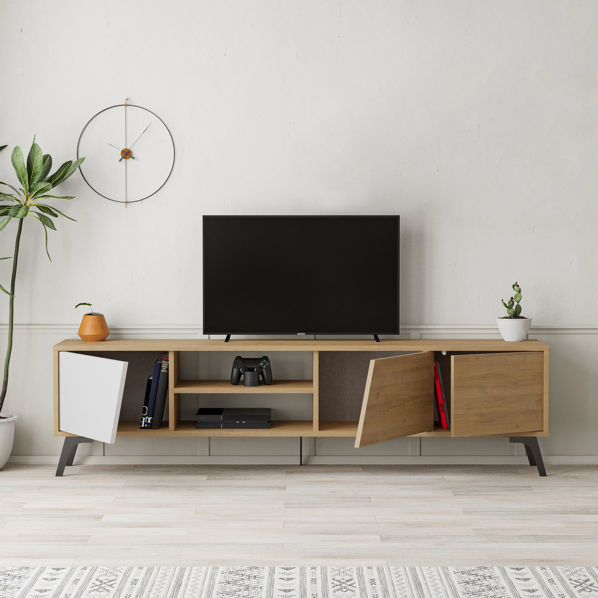 TV Furniture - TV Furniture Fiona Oak White Melamine 180x48x35.6 cm - Dimehouse