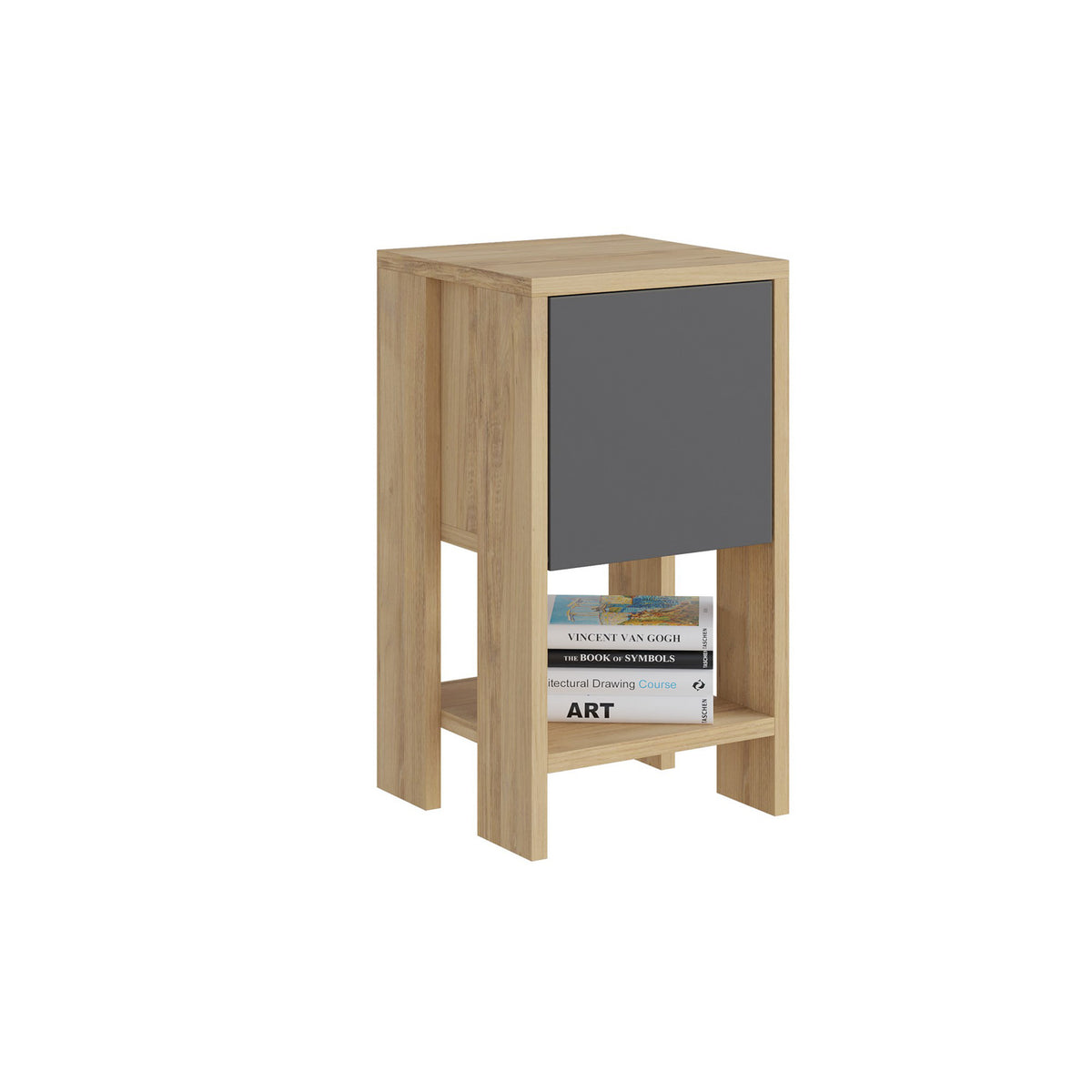 Bedside tables - Bedside table Ema Oak Anthracite Melamine 30x55x30 cm - Dimehouse