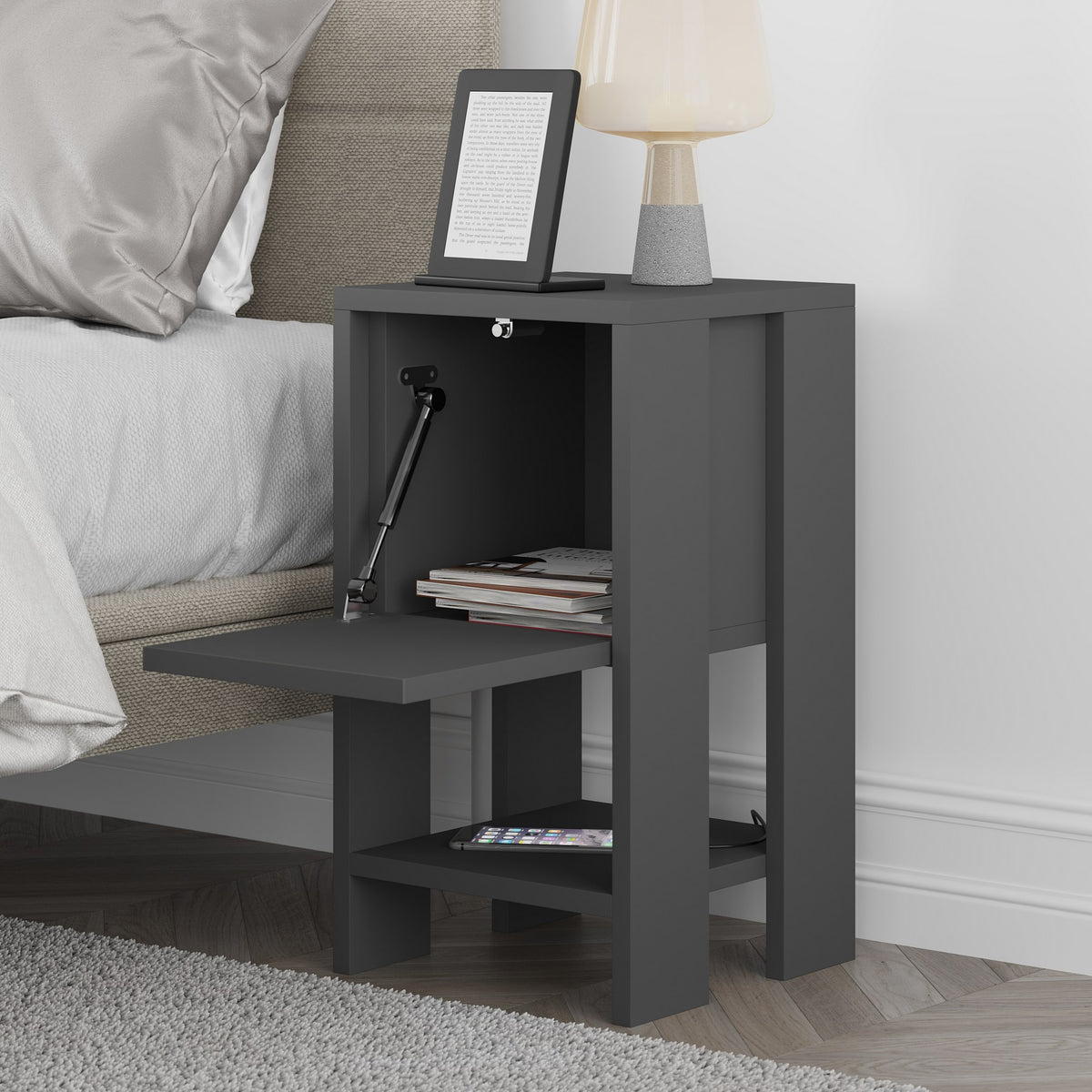 Bedside tables - Bedside table Ema Anthracite Melamine 30x55x30 cm - Dimehouse