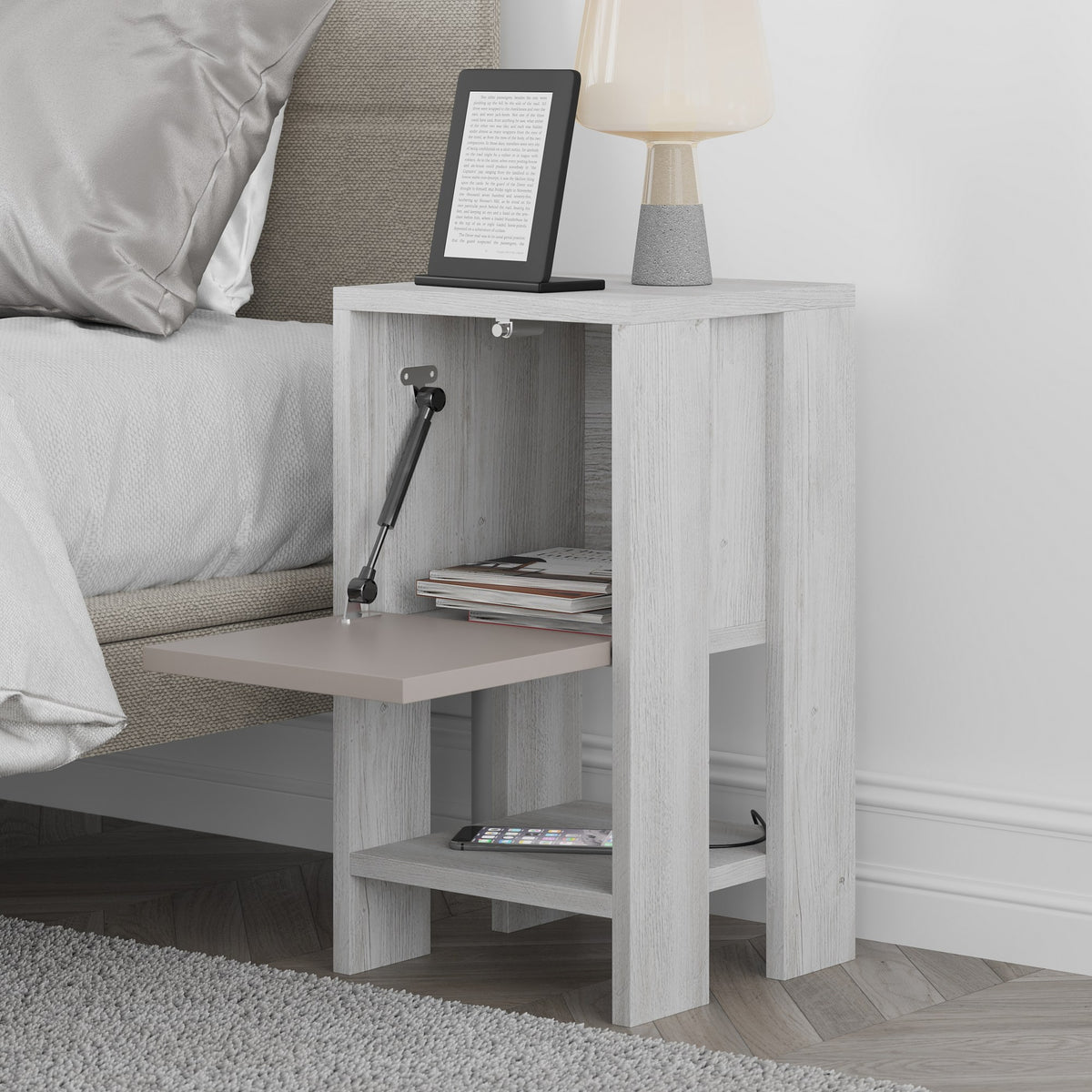 Bedside tables - Bedside table Ema White Mocha Melamine 30x55x30 cm - Dimehouse