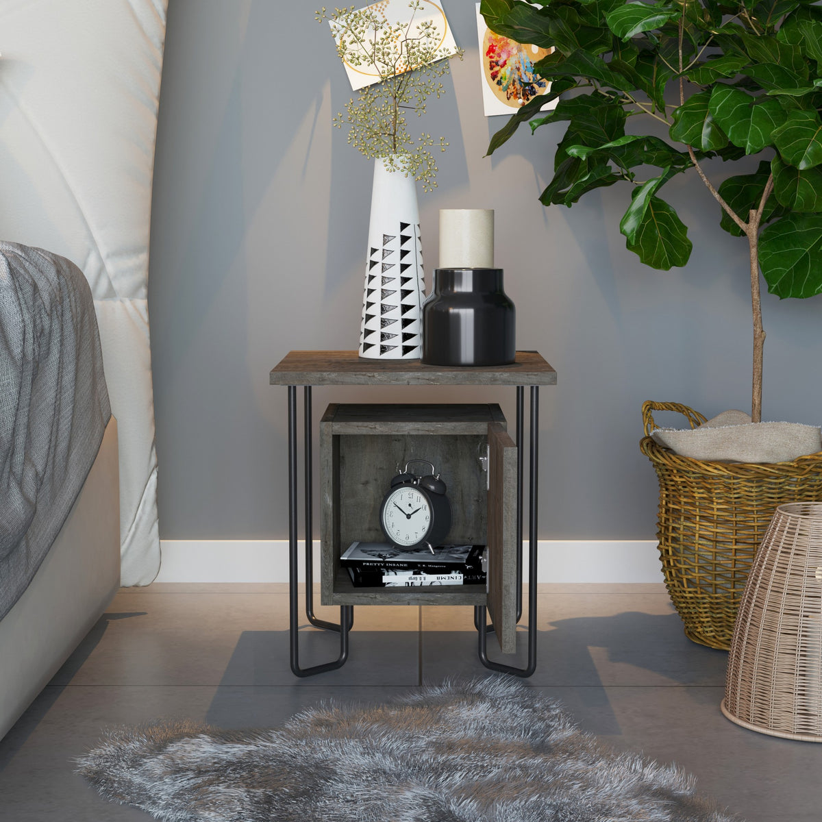 Bedside tables - Bedside table Acres Dark brown Melamine 40x45x40 cm - Dimehouse