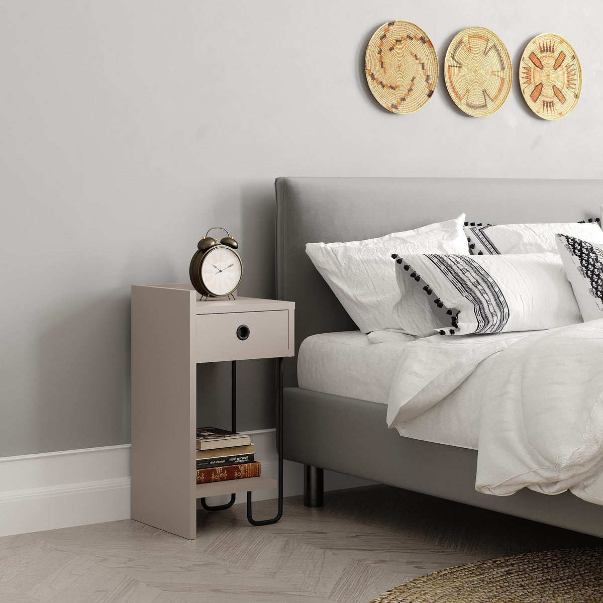 Bedside tables - Bedside table Sirius Left Mocha Melamine 32x61x30 cm - Dimehouse