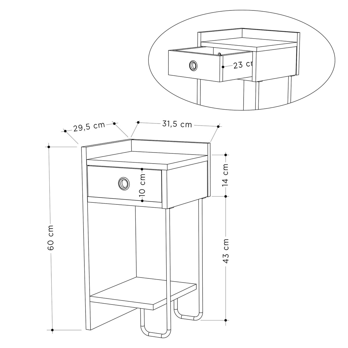 Bedside tables - Bedside table Sirius Left Mocha Melamine 32x61x30 cm - Dimehouse
