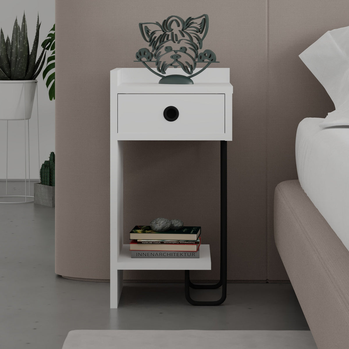 Bedside tables - Bedside table Sirius Left White Melamine 32x61x30 cm - Dimehouse
