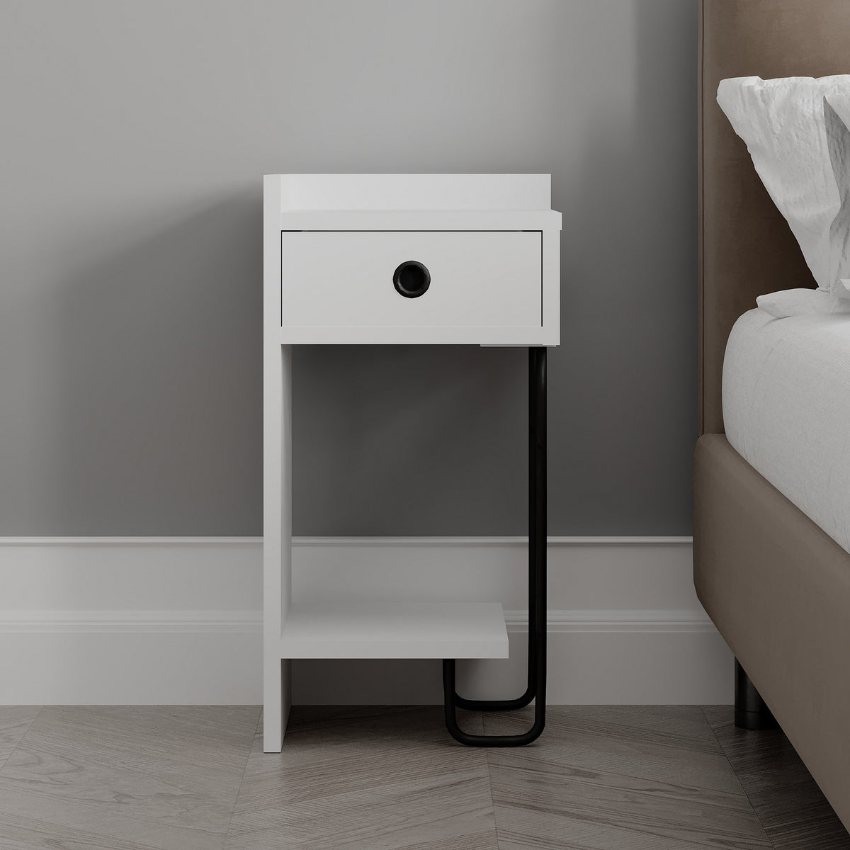 Bedside tables - Bedside table Sirius Left White Melamine 32x61x30 cm - Dimehouse