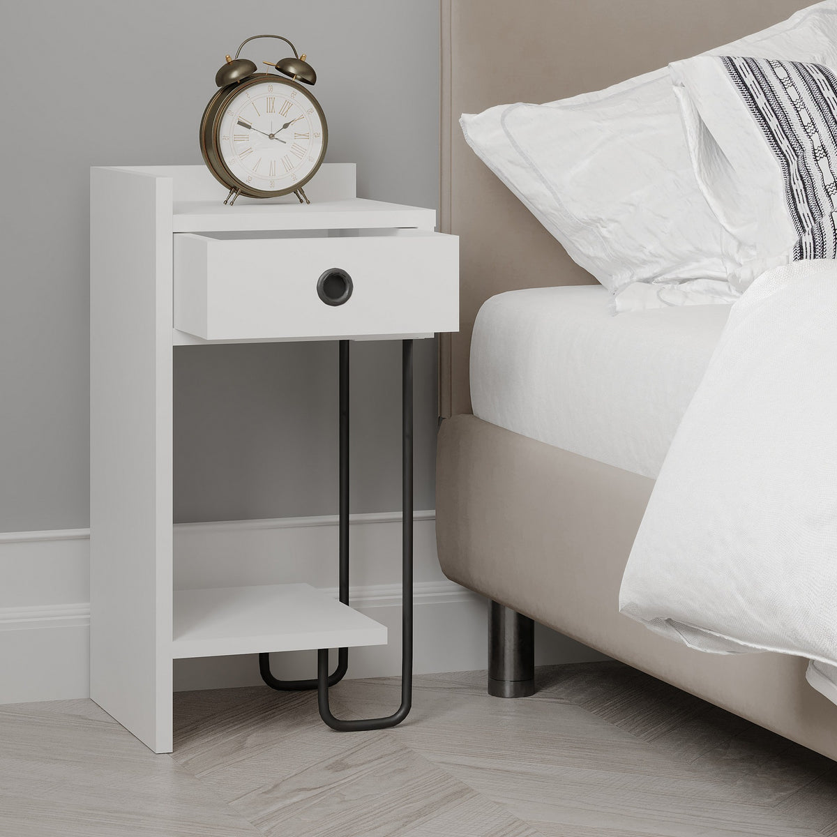 Bedside tables - Bedside table Sirius Left White Melamine 32x61x30 cm - Dimehouse