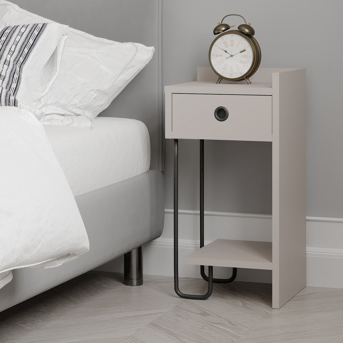 Bedside tables - Bedside table Sirius Right Mocha Melamine 32x61x30 cm - Dimehouse