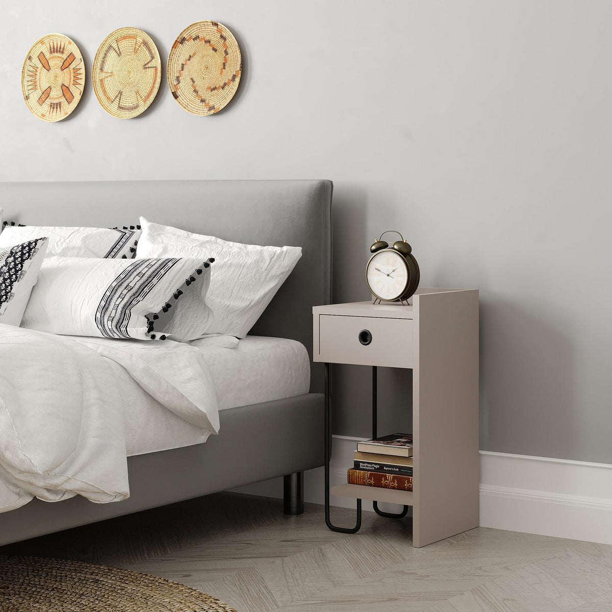 Bedside tables - Bedside table Sirius Right Mocha Melamine 32x61x30 cm - Dimehouse
