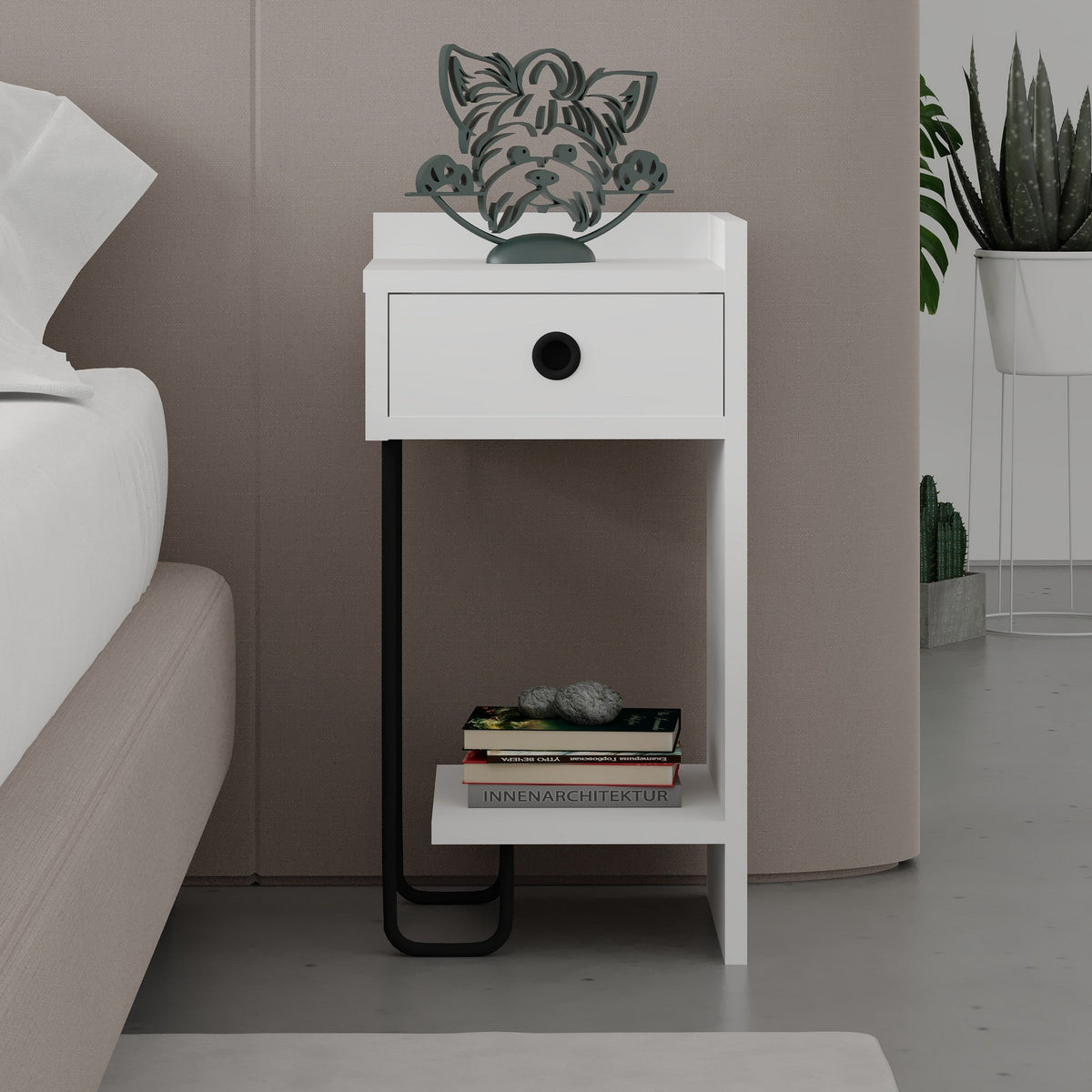 Bedside tables - Bedside table Sirius Right White Melamine 32x61x30 cm - Dimehouse