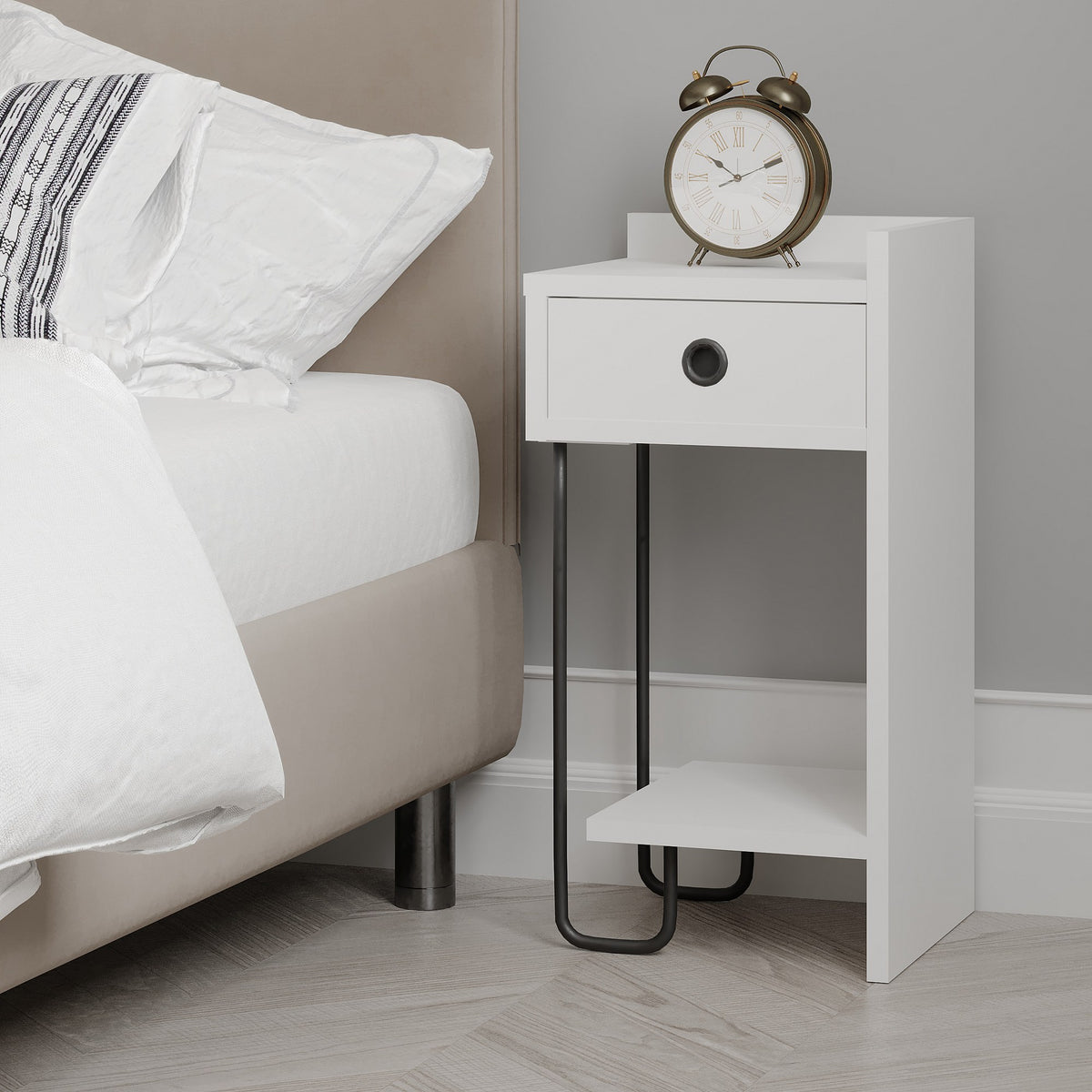 Bedside tables - Bedside table Sirius Right White Melamine 32x61x30 cm - Dimehouse