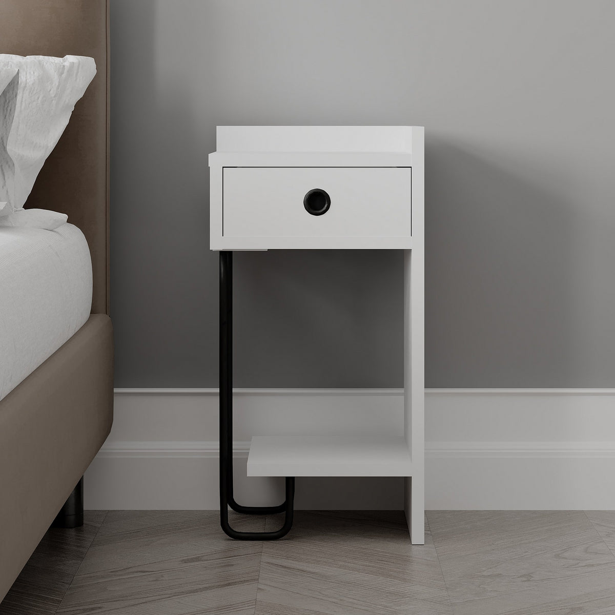 Bedside tables - Bedside table Sirius Right White Melamine 32x61x30 cm - Dimehouse