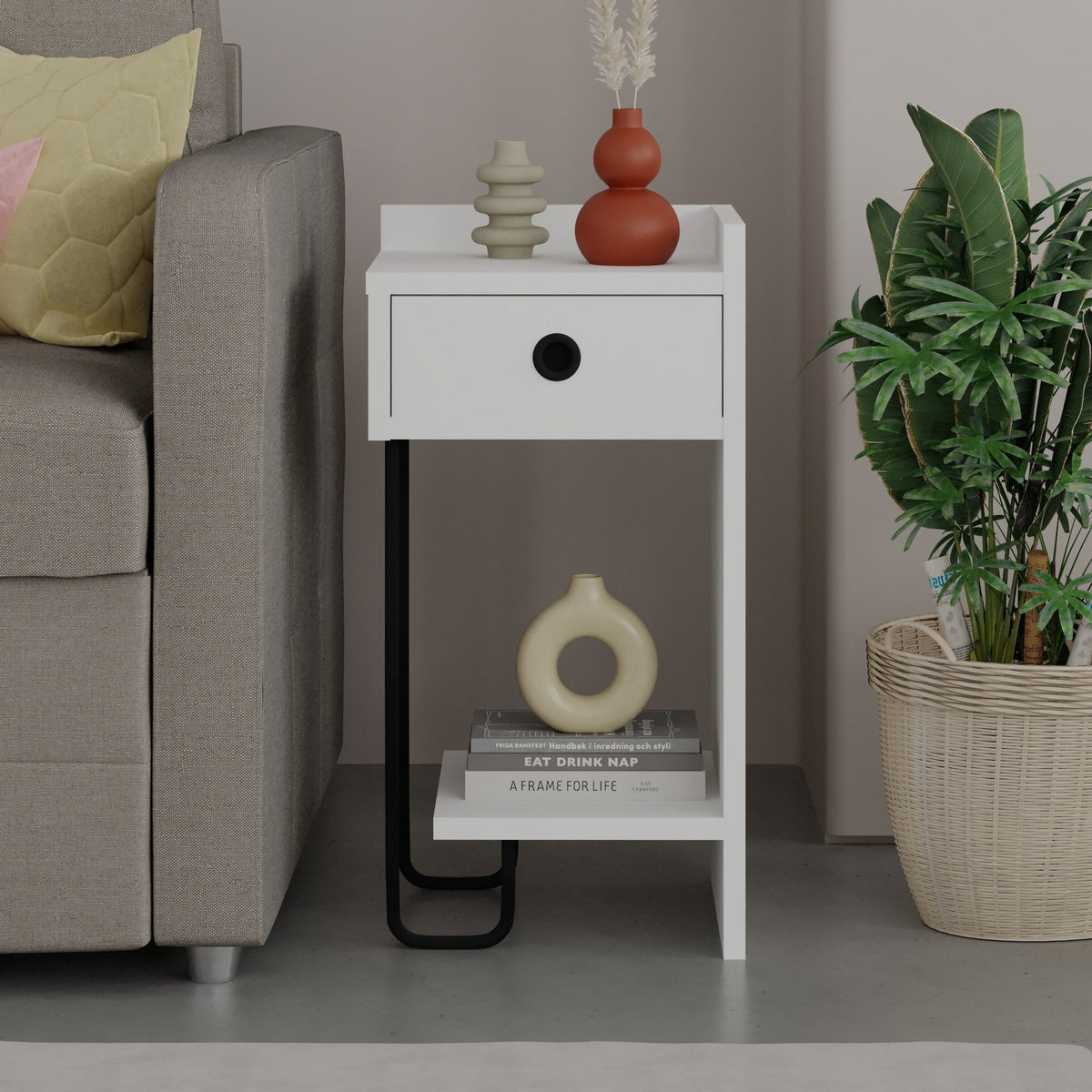 Bedside tables - Bedside table Sirius Right White Melamine 32x61x30 cm - Dimehouse