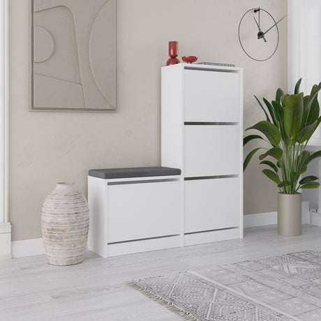 Shoe cabinets - Shoe cabinet Dude White Melamine 105x118.5x26 cm - Dimehouse