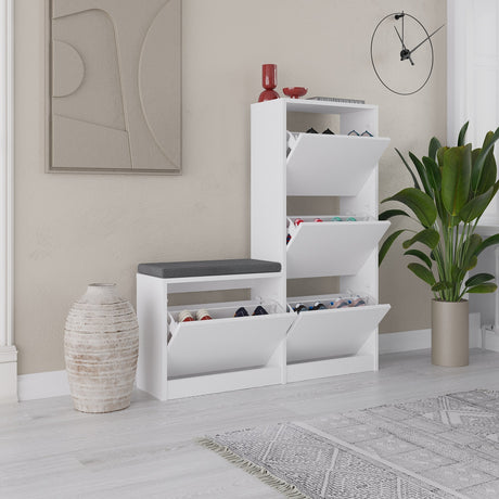 Shoe cabinets - Shoe cabinet Dude White Melamine 105x118.5x26 cm - Dimehouse