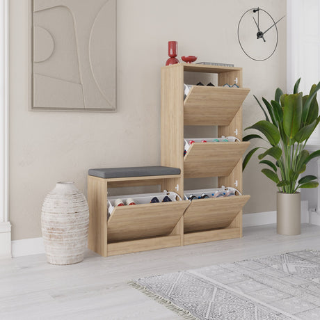 Shoe cabinets - Shoe cabinet Dude Oak Melamine 105x118.5x26 cm - Dimehouse