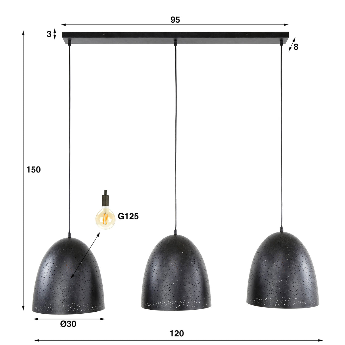 Hanging lamps - Industrial Hanging Lamp Kylian 3 - Light Metal Black - Dimehouse