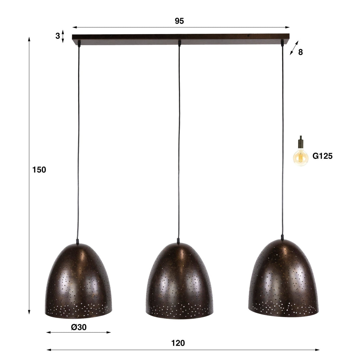 Hanging lamps - Industrial Hanging Lamp Kylian 3 - Light Metal Brown - Dimehouse
