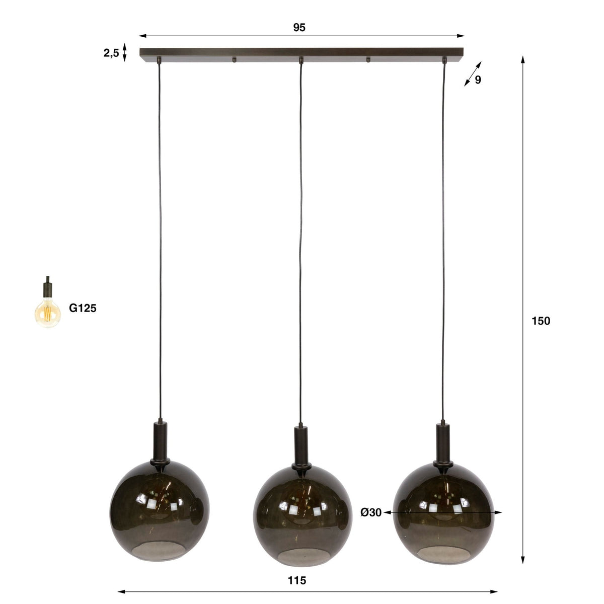 Hanging lamps - Hanging lamp 3 - light brown glass black metal Valeo 115 cm - Dimehouse