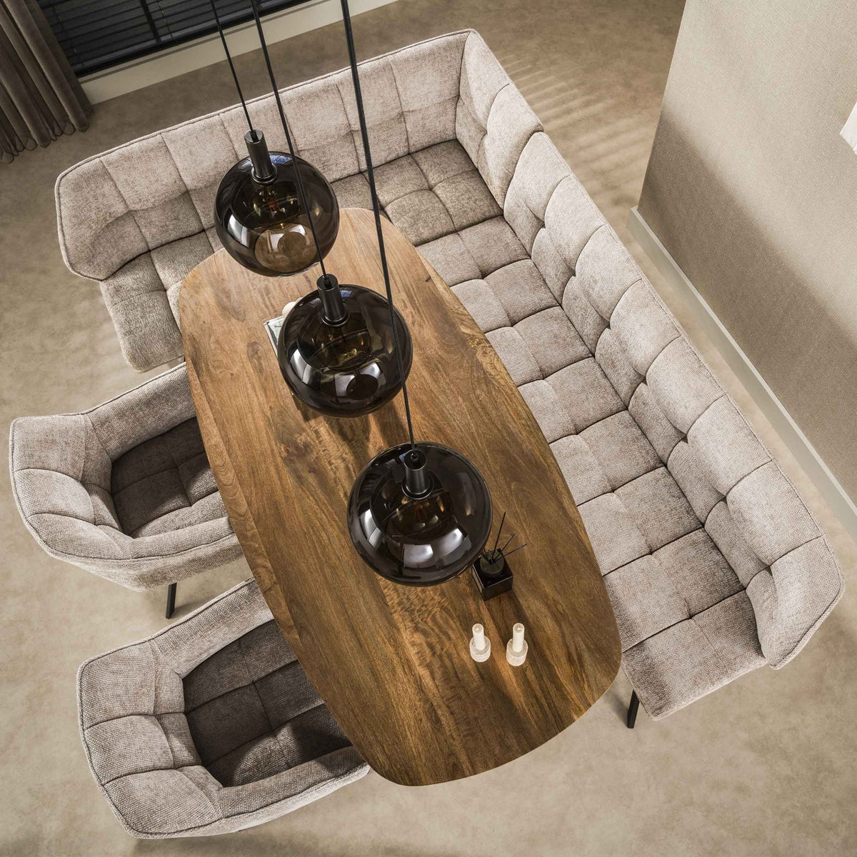 Hanging lamps - Hanging lamp 3 - light brown glass black metal Valeo 115 cm - Dimehouse