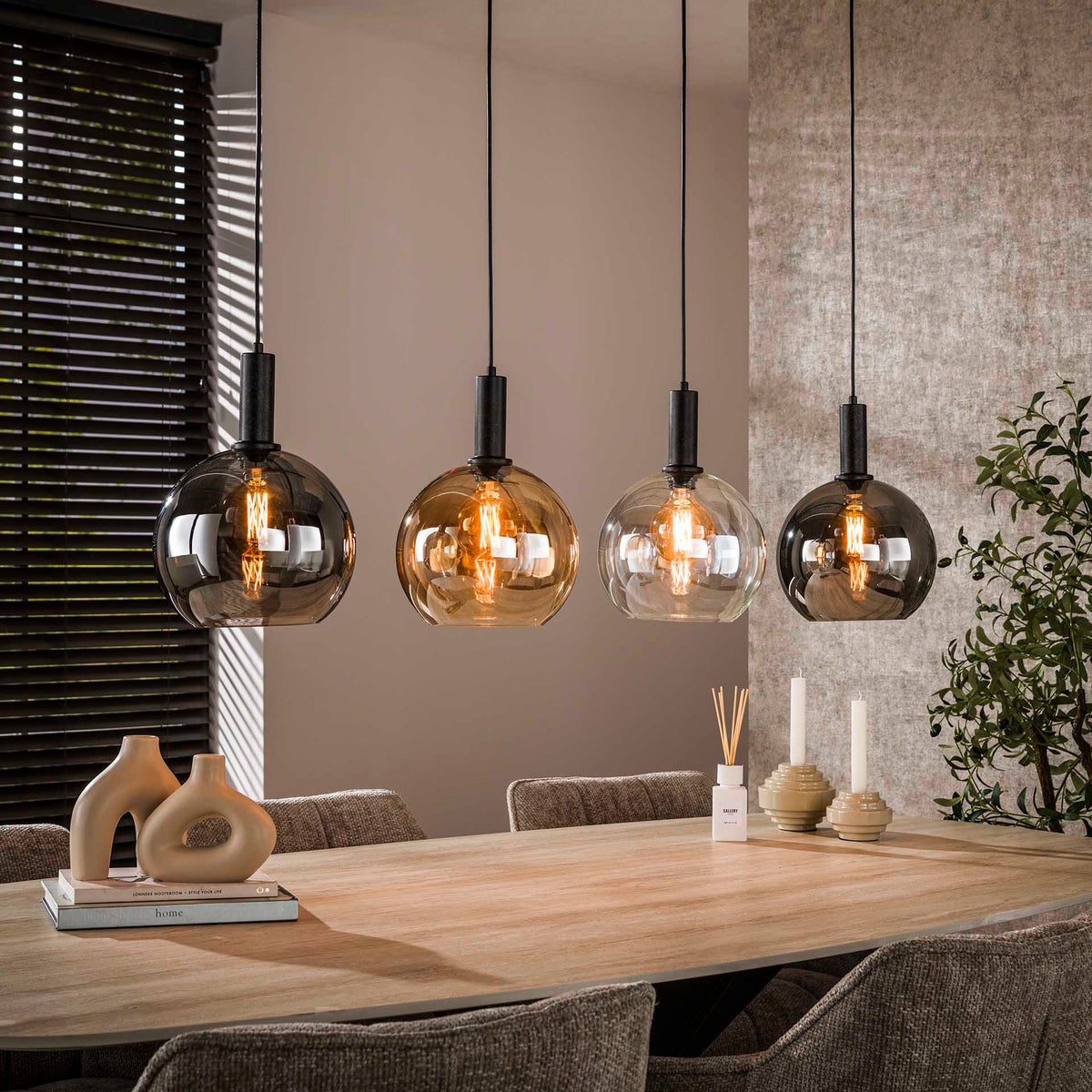 Hanging lamps - Hanging lamp 4 - light colored glass black metal Valeo 135 cm - Dimehouse