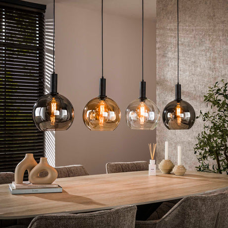 Hanging lamps - Hanging lamp 4 - light colored glass black metal Valeo 135 cm - Dimehouse