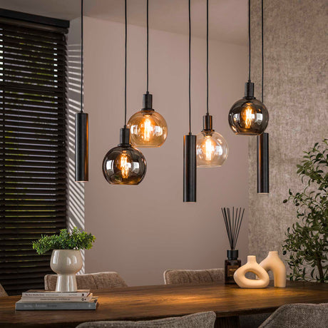 Hanging lamps - Hanging lamp 7 - light colored glass black metal Valeo 110 cm - Dimehouse