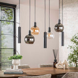 Hanging lamps - Hanging lamp 7 - light colored glass black metal Valeo 110 cm - Dimehouse