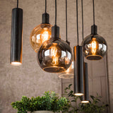 Hanging lamps - Hanging lamp 7 - light colored glass black metal Valeo 110 cm - Dimehouse