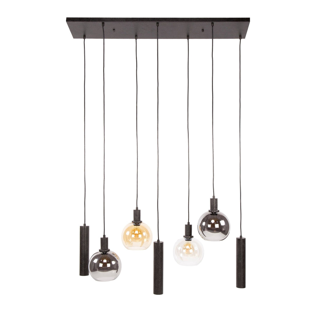 Hanging lamps - Hanging lamp 7 - light colored glass black metal Valeo 110 cm - Dimehouse