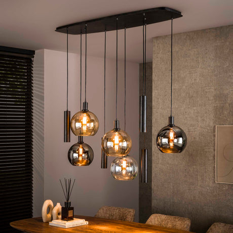 Hanging lamps - Hanging lamp 9 - light colored glass black metal Valeo 110 cm - Dimehouse