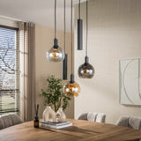 Hanging lamps - Hanging lamp 5 - light stepped colored glass black metal Valeo - Dimehouse