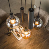 Hanging lamps - Hanging lamp 5 - light stepped colored glass black metal Valeo - Dimehouse