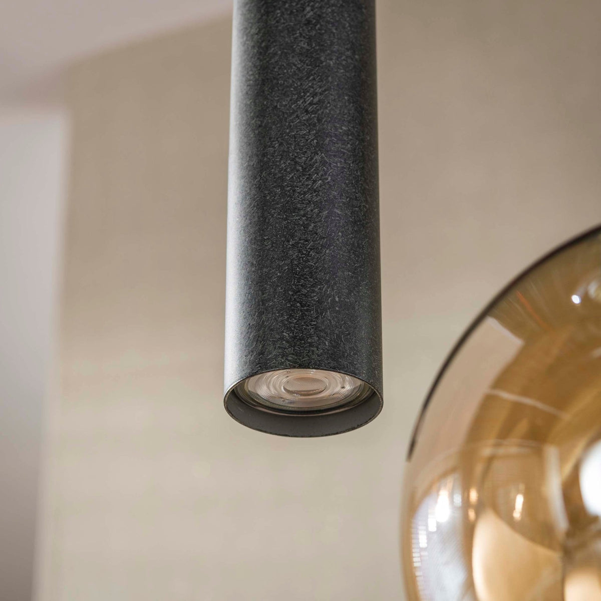Hanging lamps - Hanging lamp 5 - light stepped colored glass black metal Valeo - Dimehouse