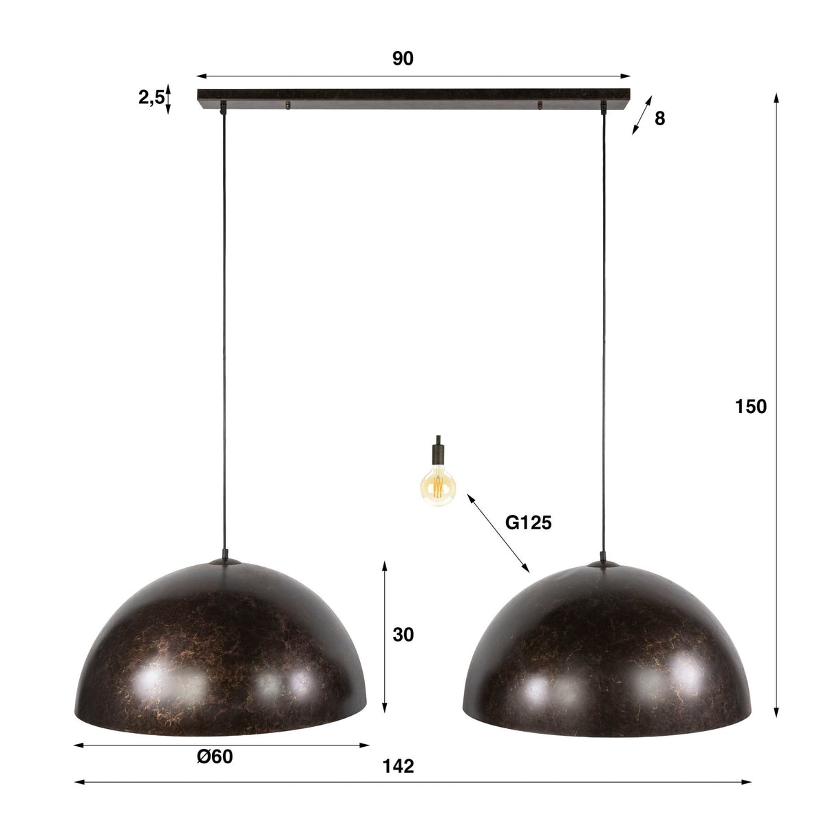 Hanging lamps - Industrial hanging lamp Dacia 2 - light Brown Round 2xØ60 cm - Dimehouse
