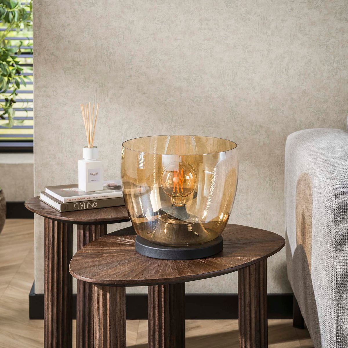 Floor lamps - Floor lamp Dain UP L Amber-colored glass - Dimehouse