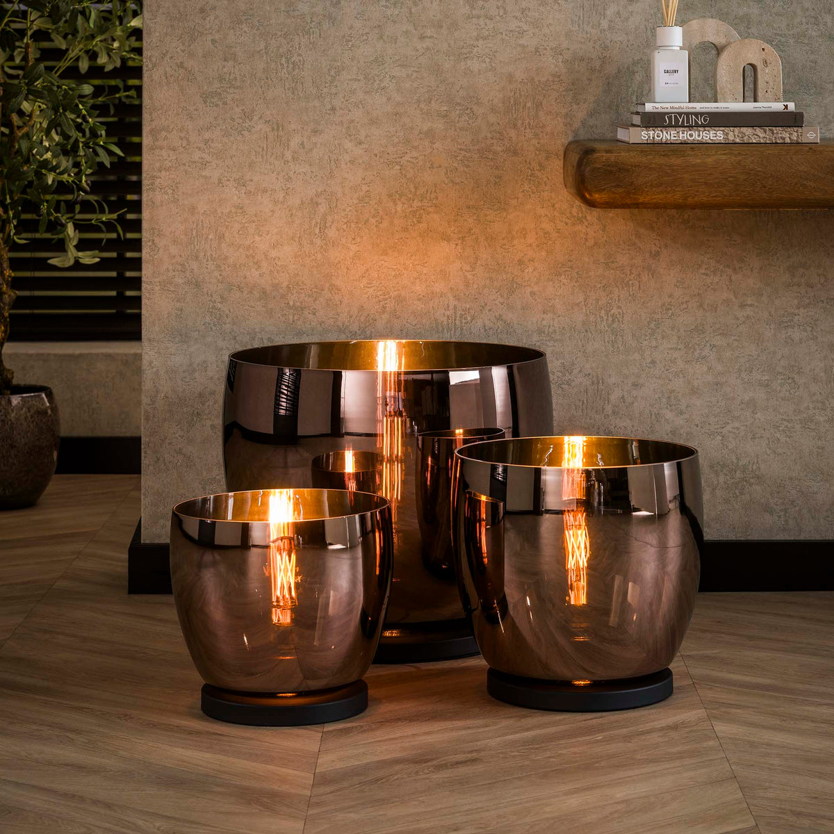 Floor lamps - Floor lamp Dain UP L Copper-colored glass - Dimehouse