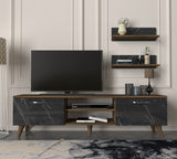 TV Furniture - TV Furniture Set Ayden Walnut Marble Melamine 150x40.6x29.5 cm - Dimehouse