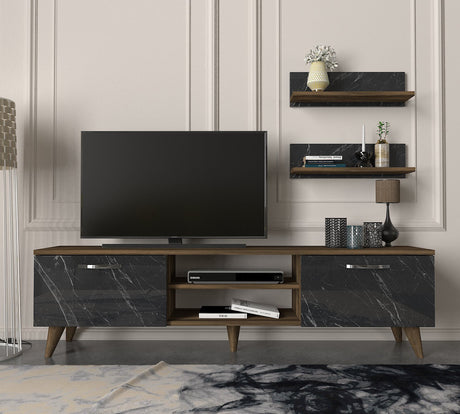 TV Furniture - TV Furniture Set Ayden Walnut Marble Melamine 150x40.6x29.5 cm - Dimehouse