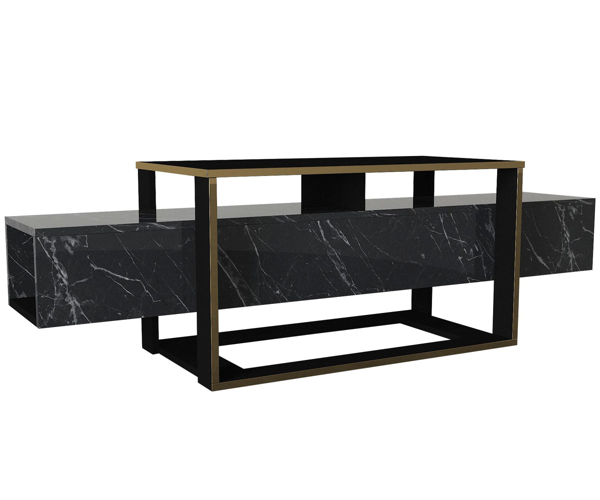 TV Furniture - TV Furniture Bianco Black Gold Melamine 160x49.8x46.1 cm - Dimehouse