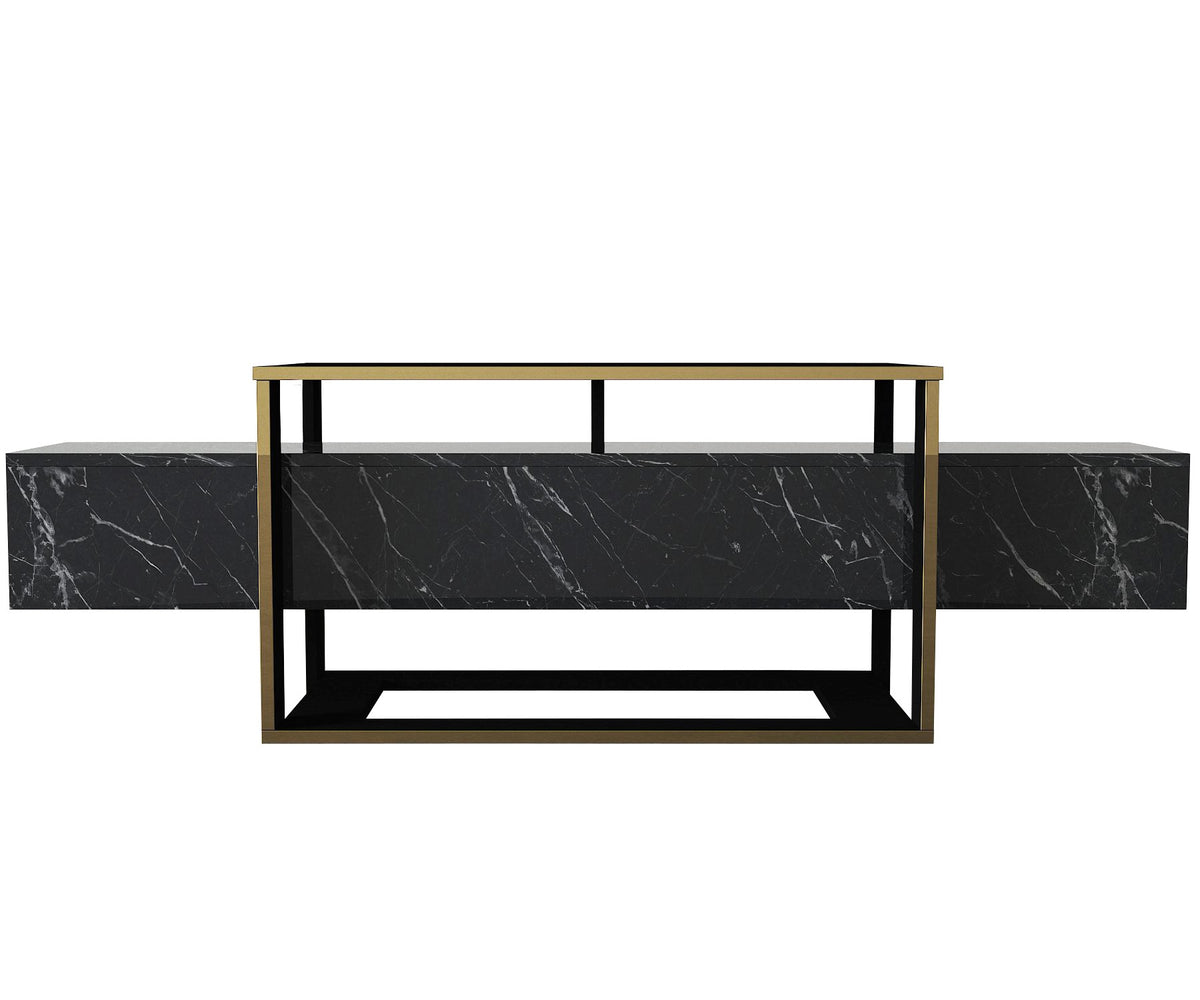 TV Furniture - TV Furniture Bianco Black Gold Melamine 160x49.8x46.1 cm - Dimehouse