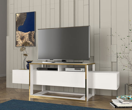 TV Furniture - TV Furniture Bianco White Gold Melamine 160x49.8x46.1 cm - Dimehouse