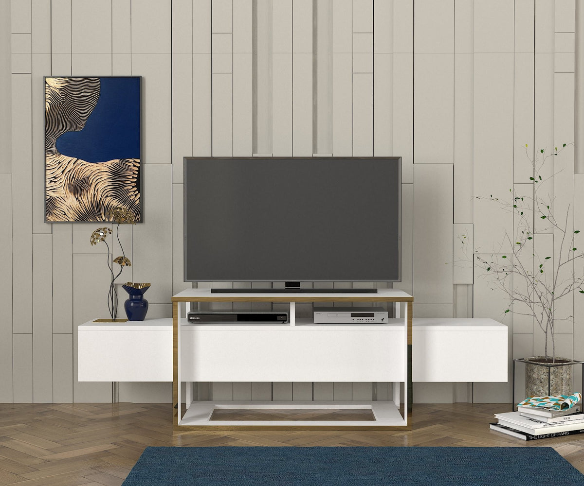 TV Furniture - TV Furniture Bianco White Gold Melamine 160x49.8x46.1 cm - Dimehouse