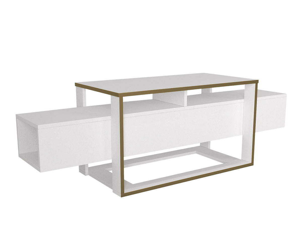 TV Furniture - TV Furniture Bianco White Gold Melamine 160x49.8x46.1 cm - Dimehouse
