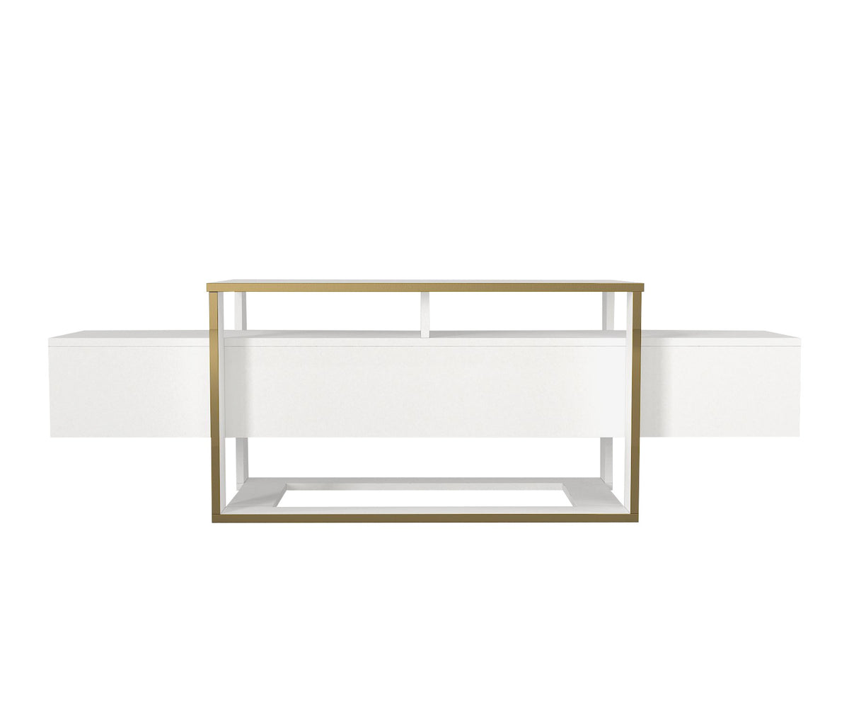 TV Furniture - TV Furniture Bianco White Gold Melamine 160x49.8x46.1 cm - Dimehouse