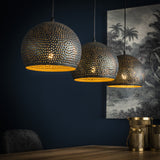 Hanging lamp Aya 3 Sphere DH Interior Brown LxWxH 87x33x27 Black brown Atmospheric photo diagonal front view