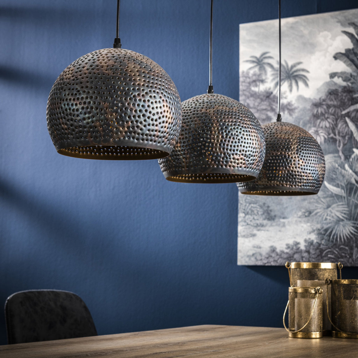 Hanging lamp Aya 3 Sphere DH Interior Brown LxWxH 87x33x27 Black brown Atmospheric photo diagonal front view