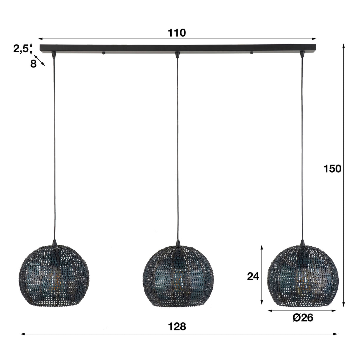 Hanging lamp Armoor DH Interior Brown LxWxH 111x35x29 Black brown White photo size indication