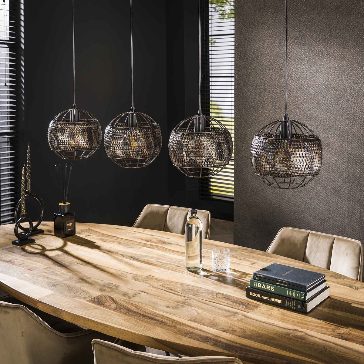 Hanging lamps - Hanging lamp Alfie 4 - light metal black brown - Dimehouse