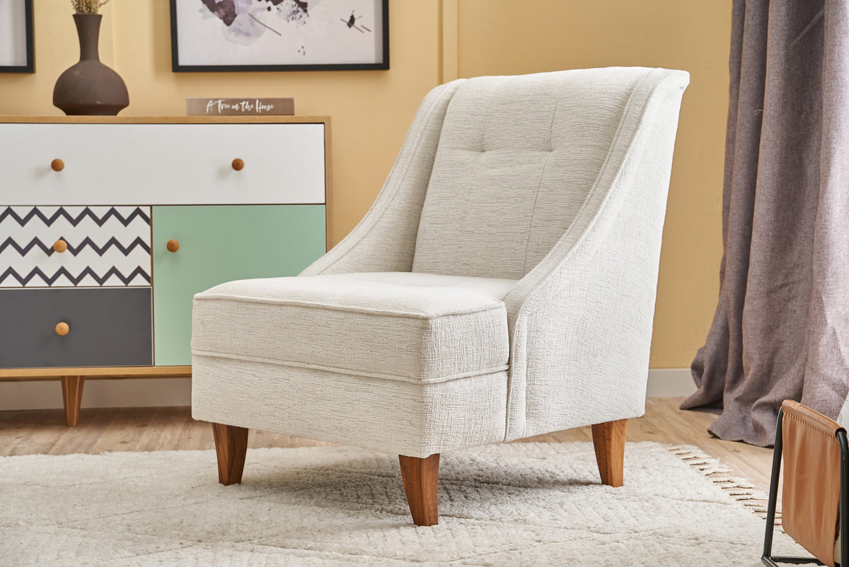 Armchairs - Armchair beige chenille fabric rural classic Ella - Dimehouse
